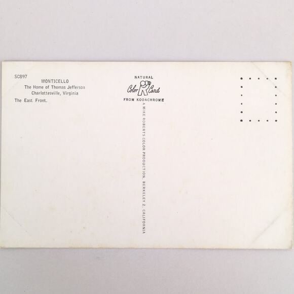 Vtg Monticello Thomas Jefferson Postcard Charlottesville Virginia 1950s Unused - Picture 2 of 2